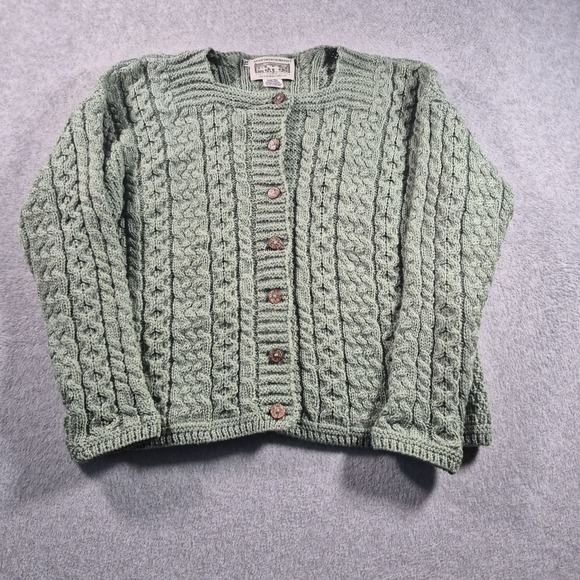 Aran Crafts Sweaters - Aran Crafts Irish Merino Wool Cable Knit Cardigan Sweater Green Women's XL